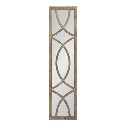 Kate and Laurel Tolland Decorative Wooden Panel Wall Mirror, 12" x 48", Rustic Brown, Farmhouse Windowpane Accent Piece