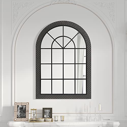 Arched Wall Mirrors Decorative, Modern Farmhouse Mirrors for Wall Decor, Window Mirror for Living Room Entryway Foyer, Mantel, 43 x 30in Wooden Frame Window Wall Mirror