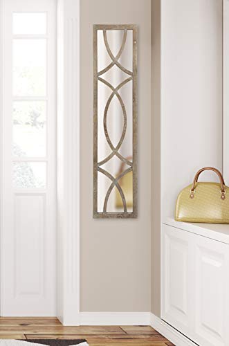 Kate and Laurel Tolland Decorative Wooden Panel Wall Mirror, 12" x 48", Rustic Brown, Farmhouse Windowpane Accent Piece