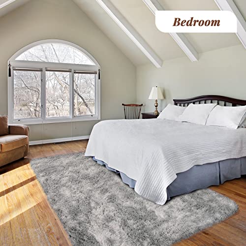 YoRango Tie-Dyed Light Grey Area Rug, 8' x 10', Large Rugs for Living Room, Fluffy Soft Living Room Area Rug, Shaggy Rugs for Bedroom, Non-Slip Rug