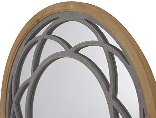 RiteSune Farmhouse Round Large 30" Wall Mirror with Wooden Decorative Pattern Frame for Living Room Bedroom Kitchen Entryway Wall Decor, Lotus