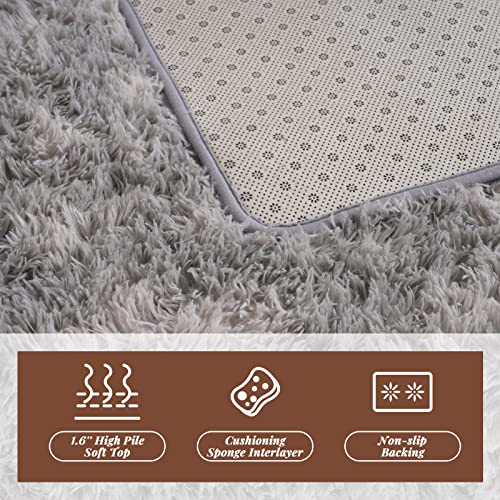 YoRango Tie-Dyed Light Grey Area Rug, 8' x 10', Large Rugs for Living Room, Fluffy Soft Living Room Area Rug, Shaggy Rugs for Bedroom, Non-Slip Rug