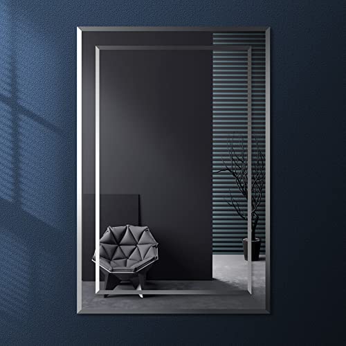 FRALIMK Mirror on Mirror Frameless Rectangular Wall Mirror for Bathroom 22" x 32" Polished Beveled Edge Rectangle Wall Mirror Decorative Wall Mirrors for Entryways, Living Room, Washroom and Bedroom