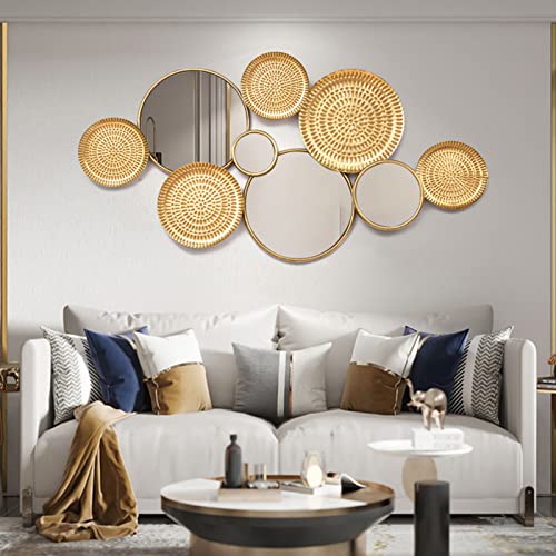 Classic Iron Decorative Wall Mirror -45” Classic Gold Light Luxury Wall Hanging Mirror for Living Room, Porch, Sofa Wall, Bedroom