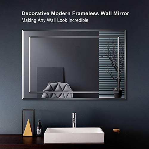 Frameless Rectangular Wall Mirror with Beveled Edge