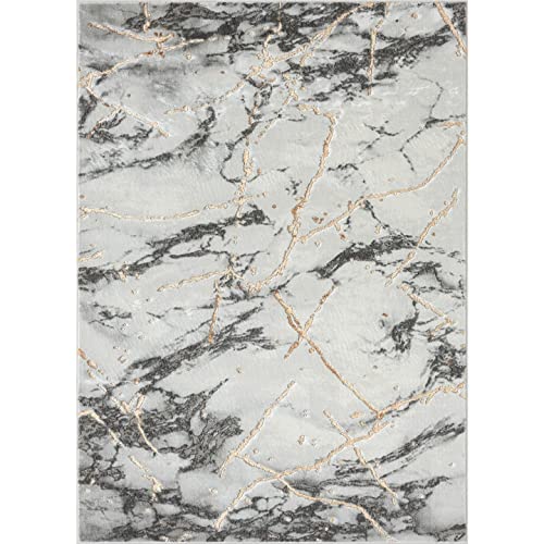 LUXE WEAVERS Ivory 8x10 Marble Abstract Area Rug Gold Living Room Rug
