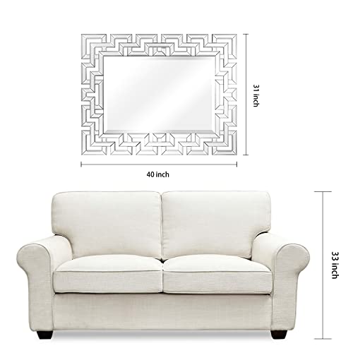 Empire Art Direct Wall, Elegant Geometry Decorative Rectangular, 0.75"-Beveled Antique Mirror for Bathroom,Bedroom,Living Room,Ready to Hang, 31" x 40", Clear