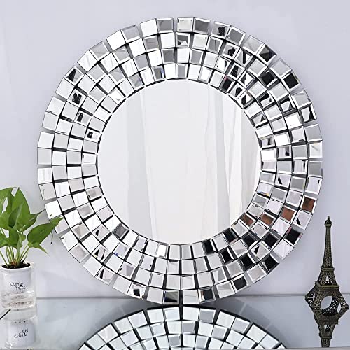 Autdot Decorative Mirror for Wall, 31.5'' Round Wall Mirror for Entryway, 3D Large Accent Mirror with Mosaic Glass Framed for Living Room, Entryway