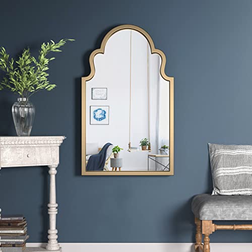 NXHOME Metal-Frame Accent Wall Mirror - Decorative Mirror Gold Vanity Wall Mounted Mirror for Bathroom Living Room Bedroom 35.5×21.7 in