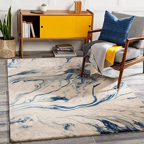 Mark&Day Area Rugs, 6x9 Tom Modern Navy Area Rug, Blue Beige Grey Carpet for Living Room, Bedroom or Kitchen (6' x 9')