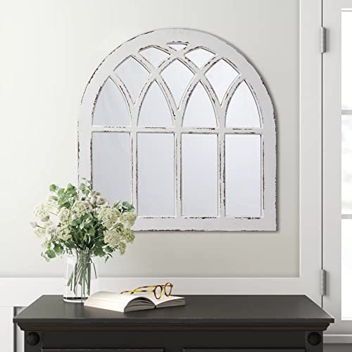 Rustic White Arched Window Mirror for Home Decor