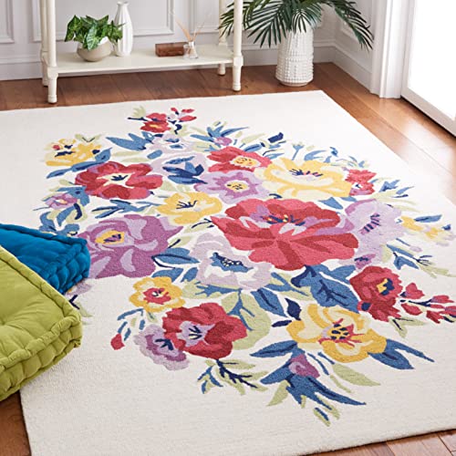 Safavieh Chelsea Collection 8' x 10' Ivory/Rose HK219A Handmade French Country Floral Wool Area Rug