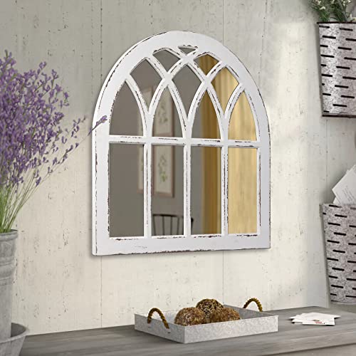 Rustic White Arched Window Mirror for Home Decor