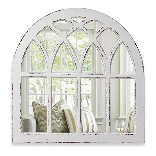 Rustic White Arched Window Mirror for Home Decor