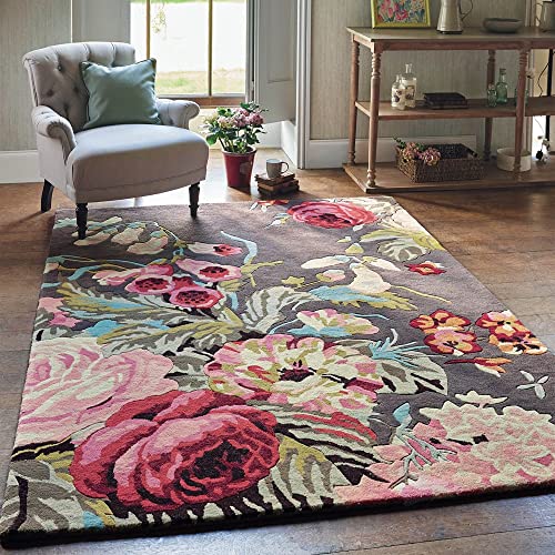 Restoration and Renovation Modern Rose Floral Wool Rug | Handmade Area Rug with Garden Colorful Flowers for Living Room Dining Room and Kitchen (Brown, 10x8 ft)