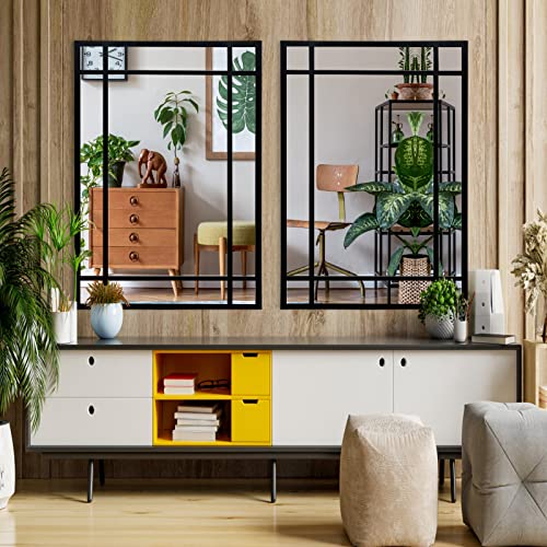 HQiJun Wall Mirror Decorative Mirrors Farmhouse for Living Room Bedroom Entryway Bathroom Vanity (black1)