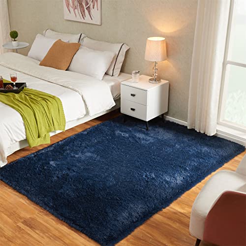 YQQRIGRO 5x7 Feet Rugs for Bedroom, Navy Blue Super Soft Shaggy Rugs Fluffy Carpets, Indoor Modern Plush Area Rugs for Living Room Dorm Kids Room, Fuzzy Non-Slip Rugs for Kids Boys Girls