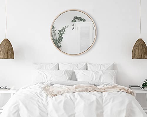 Kate and Laurel Valenti Farmhouse Round Wall Mirror, 28 inch Diameter, White, Decorative Circle Mirror