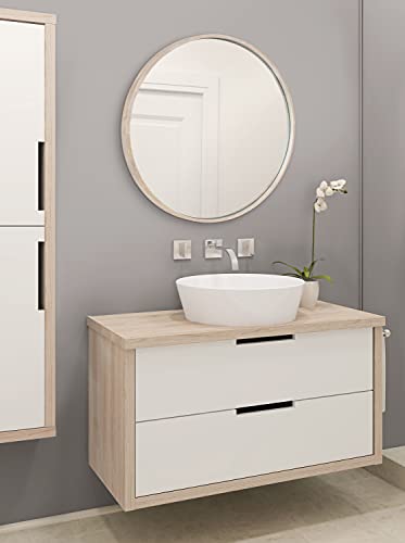 Kate and Laurel Valenti Farmhouse Round Wall Mirror, 28 inch Diameter, White, Decorative Circle Mirror
