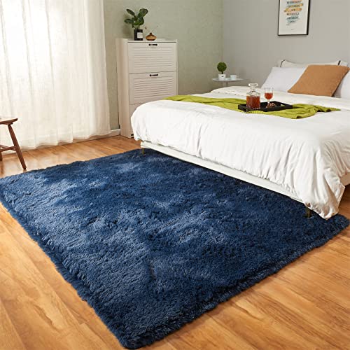 YQQRIGRO 5x7 Feet Rugs for Bedroom, Navy Blue Super Soft Shaggy Rugs Fluffy Carpets, Indoor Modern Plush Area Rugs for Living Room Dorm Kids Room, Fuzzy Non-Slip Rugs for Kids Boys Girls