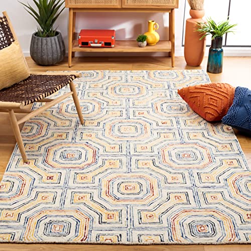 Safavieh Aspen Collection 9' x 12' Ivory/Blue APN264M Handmade Boho Wool Area Rug