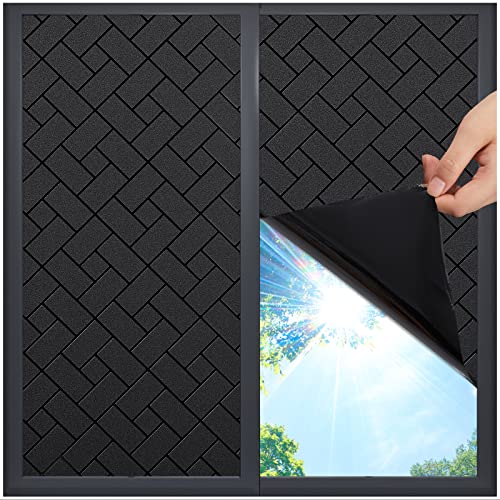 Coavas Total Blackout Window Film 100% Light Sun Blocking Window Covering Darkening Privacy Heat Control Static Cling Removable No Glue Anti Glare Reflective Film for Home,17.5 x 118 inches