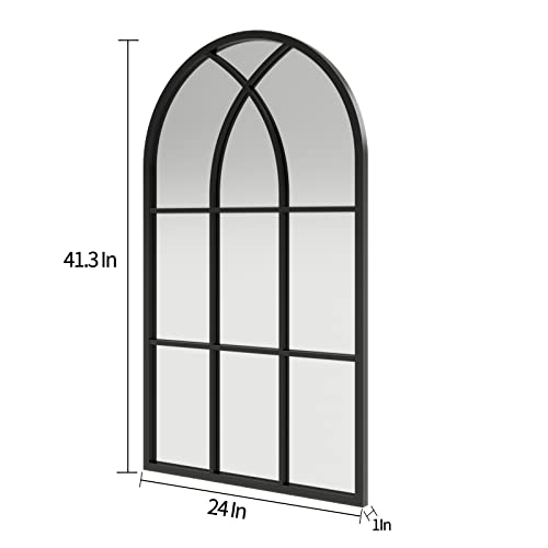 ironsmithn Wall Mirror Mounted Decorative Long Hanging Arched Window Frame Decor Wall-Mounted for Bathroom Vanity, Living Room or Bedroom41.3” x0.9”x24”