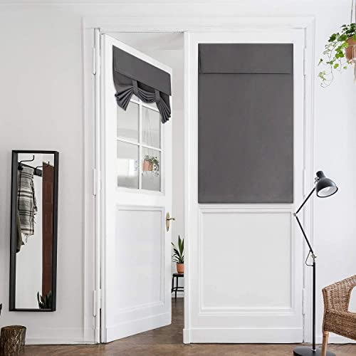 HOMEIDEAS Door Curtains for Door Window, Privacy French Door Curtains Set of 2, Blackout French Door Shade for Glass Door, Thermal Insulated Tie Up Shades Door Window Covering, 26 X 40 Inches, Grey