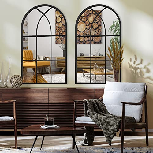 ironsmithn Wall Mirror Mounted Decorative Long Hanging Arched Window Frame Decor Wall-Mounted for Bathroom Vanity, Living Room or Bedroom41.3” x0.9”x24”
