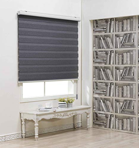 Custom Cut to Size, [Fetra, Grey, W 94 x H 82 inch] Blackout Zebra Roller Blinds, Room Darkening Shades, Privacy Light Blocking, Day and Night Insulated Window Coverings, 20 to 110 inch Wide