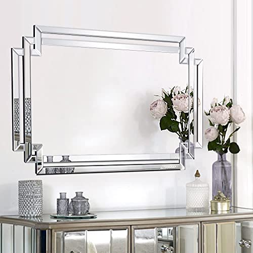 Autdot Decorative Wall Mirror for Decor, 36" X 24" Large Living Room Mirror with Glass Pieces and Beveled Edge for Dining Room, Contemporary Bathroom Mirror Hang Horizontally or Vertically