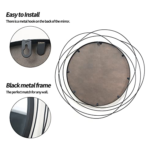 ironsmithn Wall Mirror Mounted Round Decorative Mirrors Circle for Bathroom Vanity, Living Room or Bedroom 26.8” x26.8” (Black)