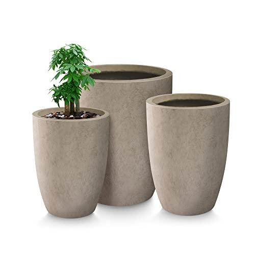 Kante 18.1" 20.4" 22.4" H Round Concrete Modern Tall Planters Set of 3 for Outdoor Indoor, Decorative Plant pots with Drainage Hole & Rubber Plug for Home & Garden Weathered Concrete