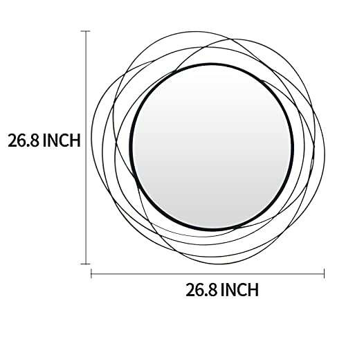 ironsmithn Wall Mirror Mounted Round Decorative Mirrors Circle for Bathroom Vanity, Living Room or Bedroom 26.8” x26.8” (Black)