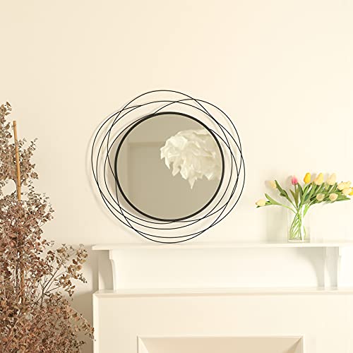 ironsmithn Wall Mirror Mounted Round Decorative Mirrors Circle for Bathroom Vanity, Living Room or Bedroom 26.8” x26.8” (Black)