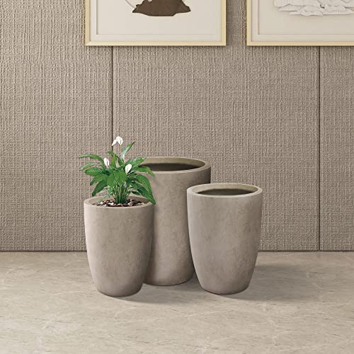Kante 18.1" 20.4" 22.4" H Round Concrete Modern Tall Planters Set of 3 for Outdoor Indoor, Decorative Plant pots with Drainage Hole & Rubber Plug for Home & Garden Weathered Concrete
