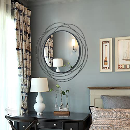 ironsmithn Wall Mirror Mounted Round Decorative Mirrors Circle for Bathroom Vanity, Living Room or Bedroom 26.8” x26.8” (Black)