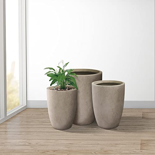 Kante 18.1" 20.4" 22.4" H Round Concrete Modern Tall Planters Set of 3 for Outdoor Indoor, Decorative Plant pots with Drainage Hole & Rubber Plug for Home & Garden Weathered Concrete