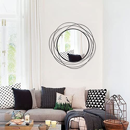 ironsmithn Wall Mirror Mounted Round Decorative Mirrors Circle for Bathroom Vanity, Living Room or Bedroom 26.8” x26.8” (Black)