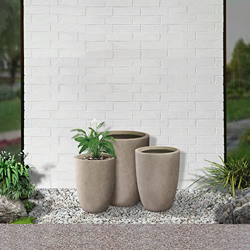 Kante 18.1" 20.4" 22.4" H Round Concrete Modern Tall Planters Set of 3 for Outdoor Indoor, Decorative Plant pots with Drainage Hole & Rubber Plug for Home & Garden Weathered Concrete