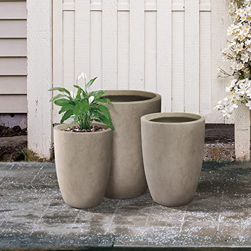 Kante 18.1" 20.4" 22.4" H Round Concrete Modern Tall Planters Set of 3 for Outdoor Indoor, Decorative Plant pots with Drainage Hole & Rubber Plug for Home & Garden Weathered Concrete