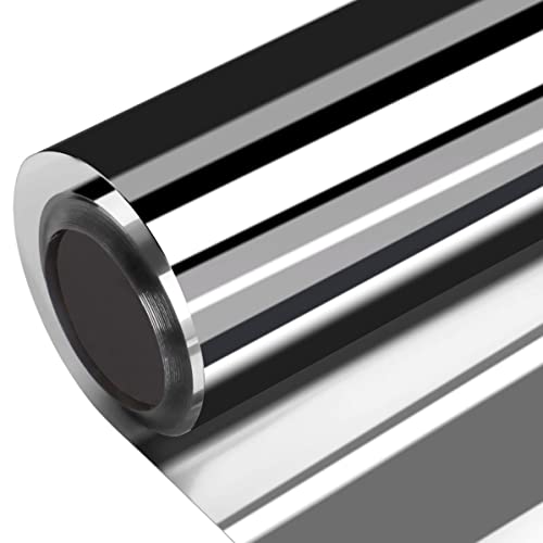 One Way Privacy Window Film Mirror Coverings Anti Peep Glass Clings,Sun Blocker Heat Reducing Control Film UV Reflective Tint,No Glue Clear Film for Window House Office Black-Silver 35.4 x 393.7 Inch