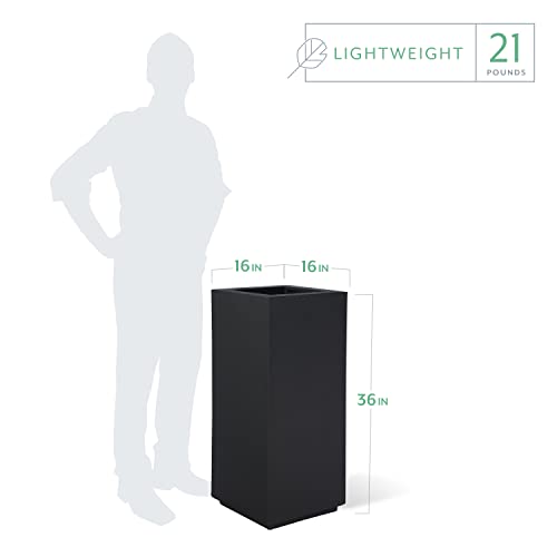 Kensington Tall Modern Column Planter - Black