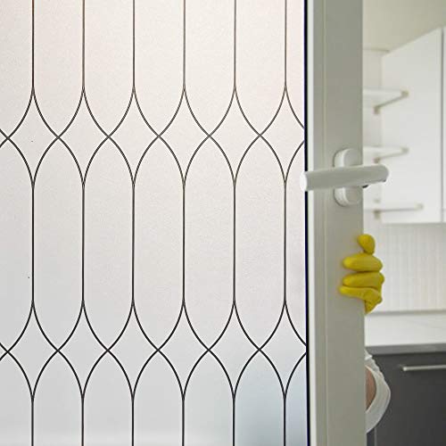 Privacy Window Film Decoration, Heat Control Window Tint for Home, Static Cling Glass Door Coverings Window Sticker Removable Non-Adhesive UV Blocking, White Frosted w/ Morocco Lines, 17.7x78.7 Inch
