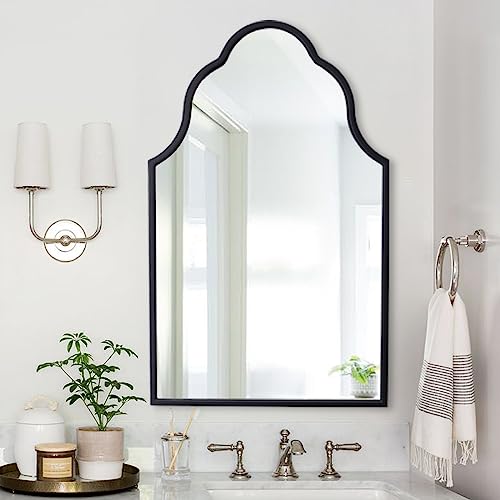 Chende Arch Wall Mirror, 32"X20" Black Bathroom Mirror with Wood Frame, Large Antique Decorative Mirror for Entryway, Living Room, Bedroom