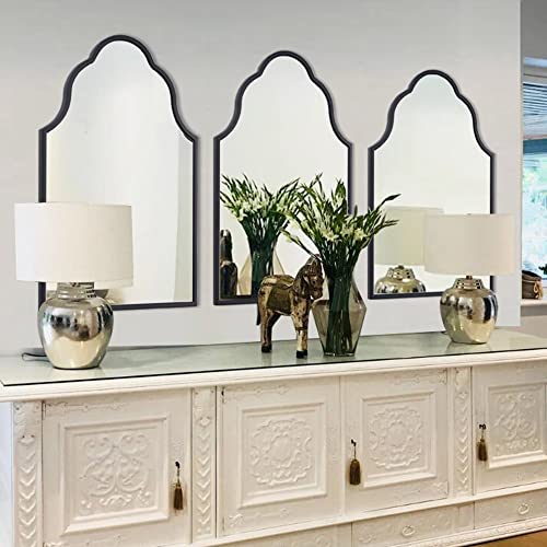 Chende Arch Wall Mirror, 32"X20" Black Bathroom Mirror with Wood Frame, Large Antique Decorative Mirror for Entryway, Living Room, Bedroom