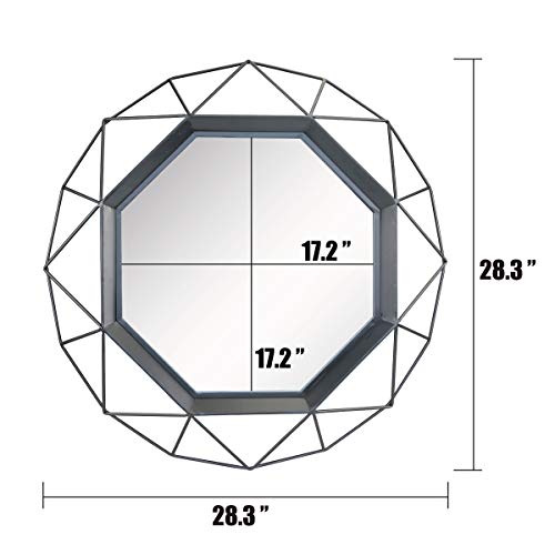 Stonebriar Decorative 28 Inch Black Geometric Metal Frame Hanging Wall Mirror with Mounting Brackets, 28.3" x 28.3"