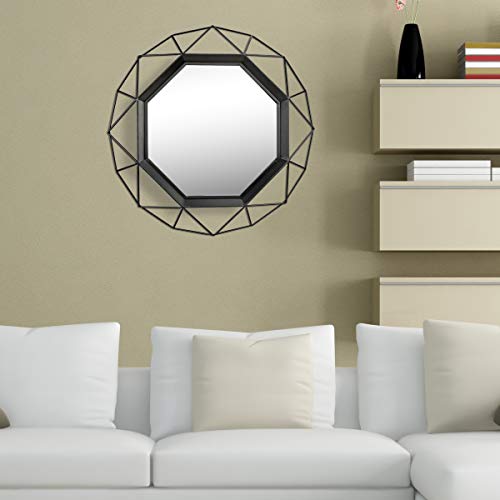 Stonebriar Decorative 28 Inch Black Geometric Metal Frame Hanging Wall Mirror with Mounting Brackets, 28.3" x 28.3"