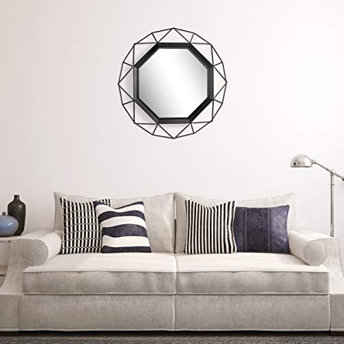 Stonebriar Decorative 28 Inch Black Geometric Metal Frame Hanging Wall Mirror with Mounting Brackets, 28.3" x 28.3"