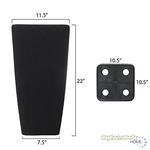 Stephan Roberts Rectangle 22 Inch Tall Planters, Durable Lightweight Indoor Outdoor Planting Pots with Soil Saver Shelf/Drainage Holes, Gardening Pots for Trees, Flowers and Plants, Set of 2, Black